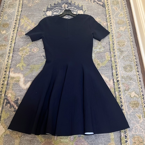 Akris Punto Short Sleeve Navy Dot Jacquard Scuba Fit and Flare Dress - Picture 8 of 15